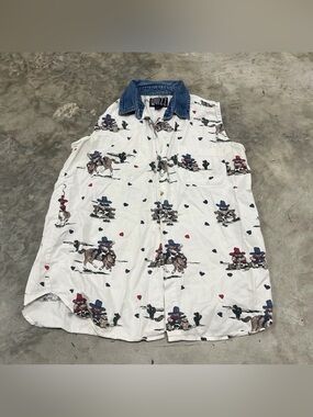 Quizz New York Western Shirt Womens Large Southwestern Rodeo Cowgirl Sleeveless